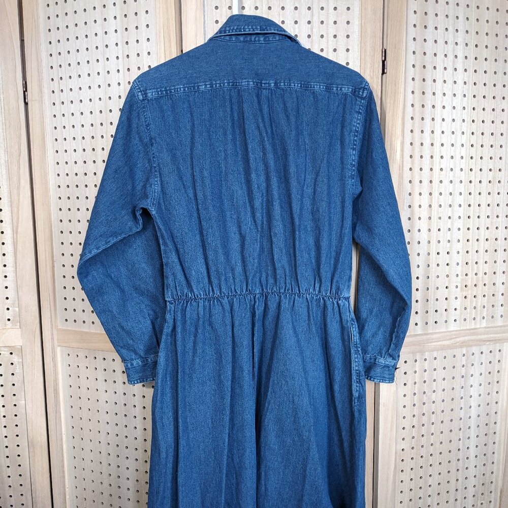 Vintage Bedford Fair denim maxi dress, pockets, long sleeves, button front - Picture 3 of 12